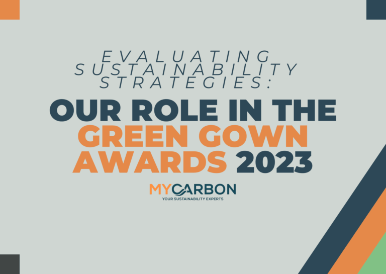 Text: "Our role in the Green Gown Awards 2023. MyCarbon sustainability experts."