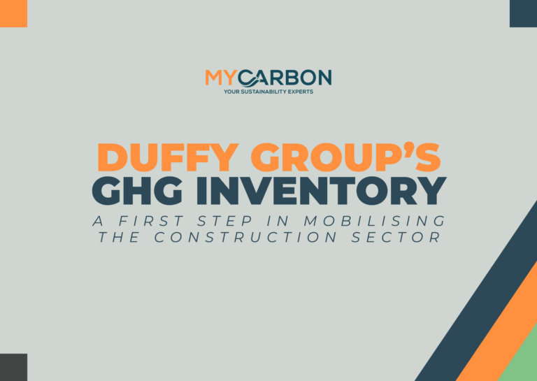Text on a banner reads: "Duffy Group's GHG Inventory: A first step in mobilising the construction sector."