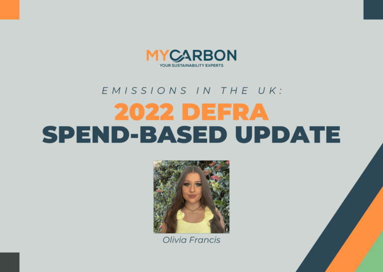 Banner for 2022 DEFRA Spend-Based Update with a woman’s portrait and the name Olivia Francis.