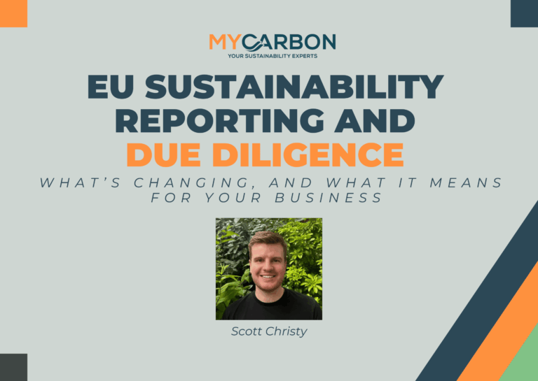 EU Sustainability Reporting and Due Diligence title with a headshot of a smiling man, Scott Christy.
