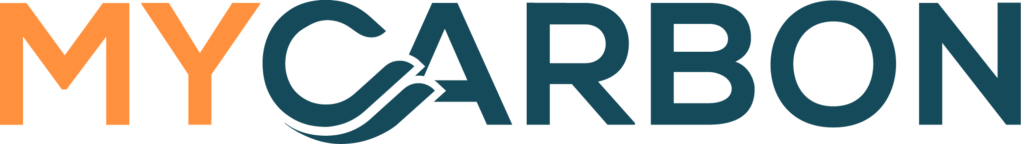 MyCarbon Logo Logo with the text "MYCARBON", "MY" in orange and "CARBON" in dark blue.
