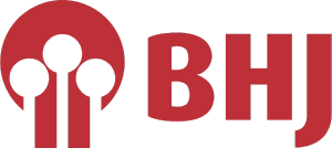 BHJ Red BHJ logo with three circles inside a semicircle on the left, next to the letters "BHJ".