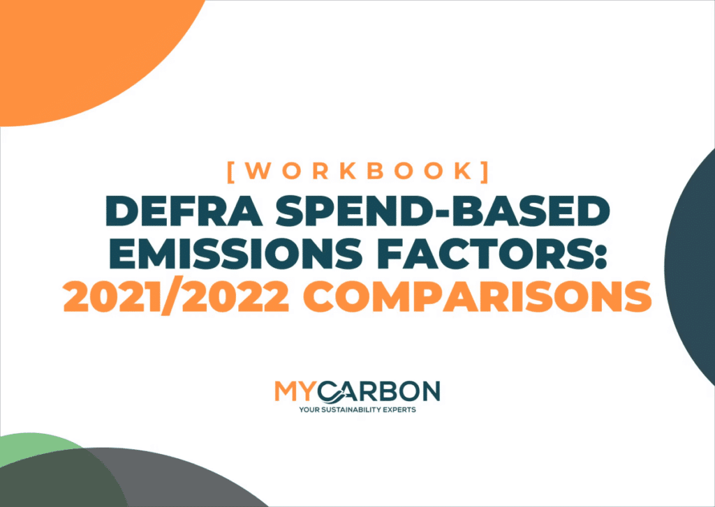 Dera Spend Based DEFRA spend-based emissions factors 2021/2022 comparisons workbook cover, by MyCarbon.
