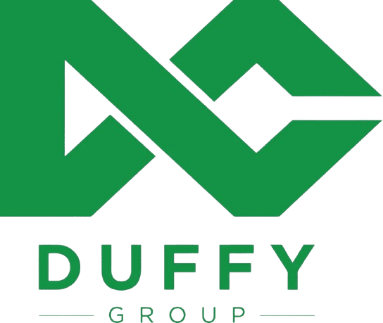 Duffy-group-logo Green Duffy Group logo with geometric shapes above the company name.