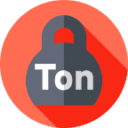 Gray weight icon labeled "Ton" on a red circular background.