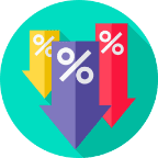Three downward arrows with percentage signs, symbolizing a reduction or decrease.