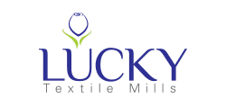 Lucky_Textile_Mills_Logo Logo for Lucky Textile Mills with blue and green text and a stylized cotton symbol above the name.