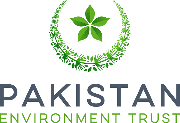 Logo of Pakistan Environment Trust with a green leaf and wreath design above the text.