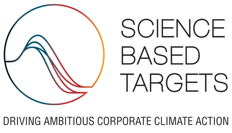 SBTi logo Science Based Targets logo with colorful outline and the text “Driving Ambitious Corporate Climate Action”.