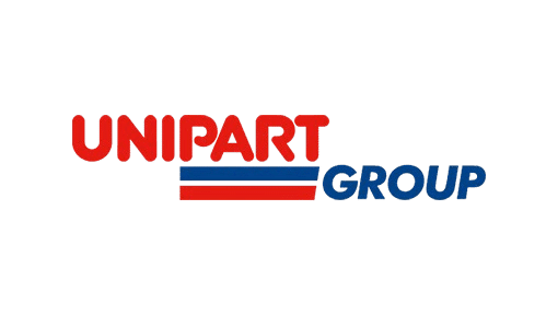 Unipart-Group Unipart Group logo with red and blue text and two horizontal stripes underneath.