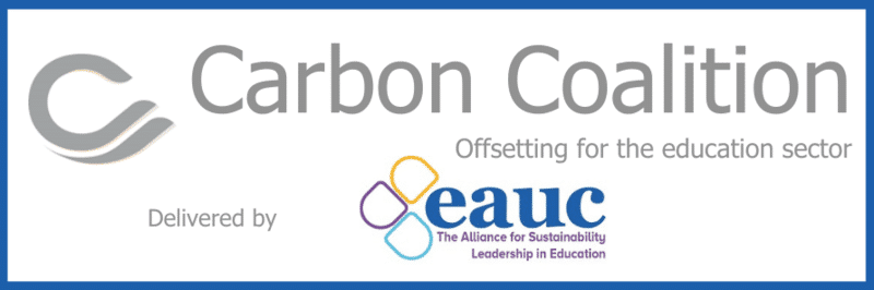 carbon_coalition Carbon Coalition logo with "Offsetting for the education sector" and "Delivered by EAUC" text.
