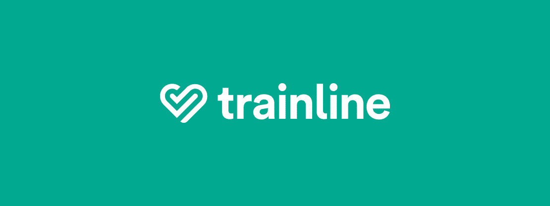 trainline logo White Trainline logo and text on a teal background.