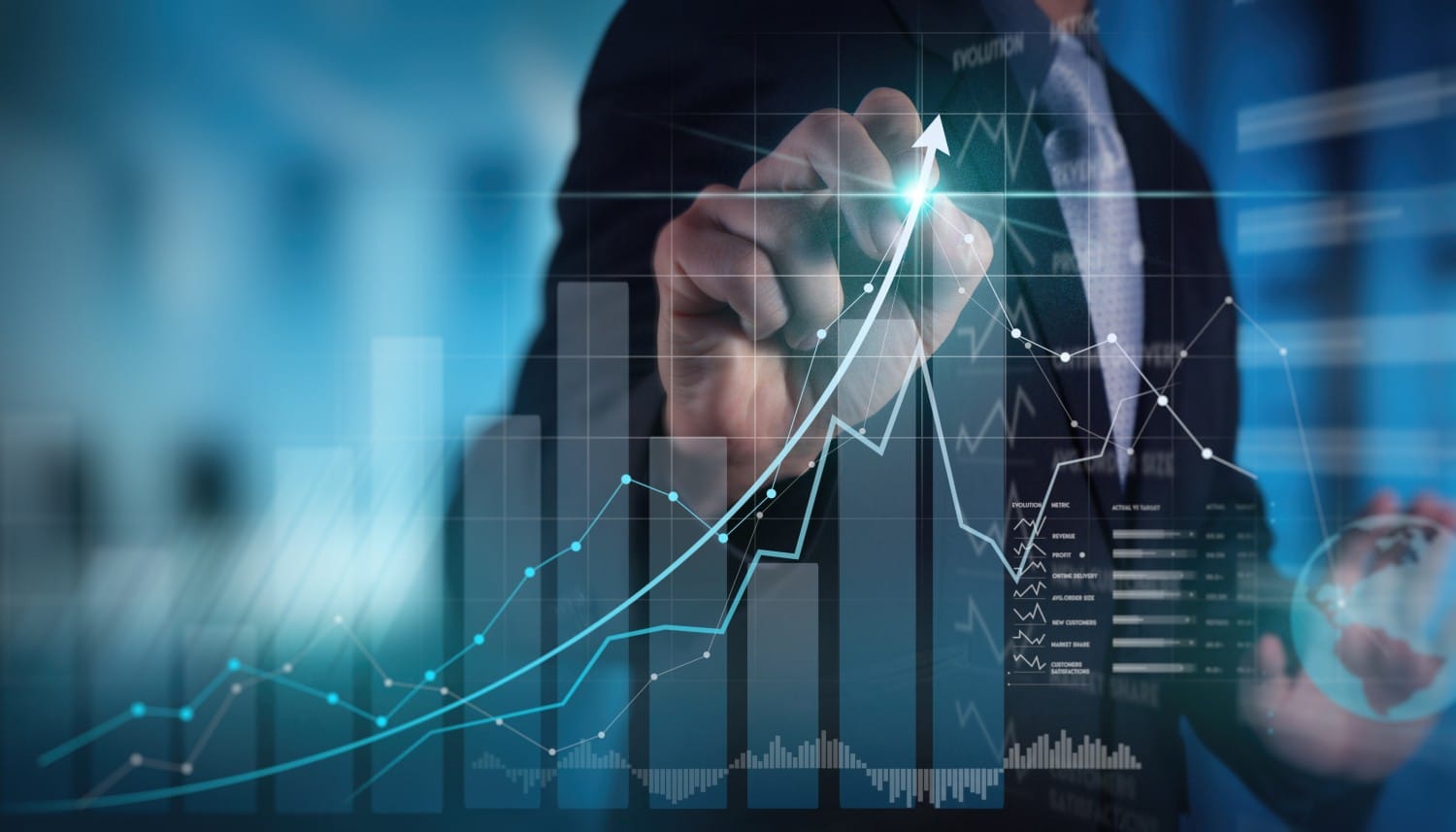 StrategicOutcomes A businessperson draws an upward graph, symbolizing growth and positive strategic outcomes.